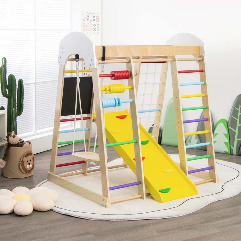 8 In 1 Wooden Climbing Toys For Toddlers Kids Indoor Playground Jungle Gym Climber Playset With Slide