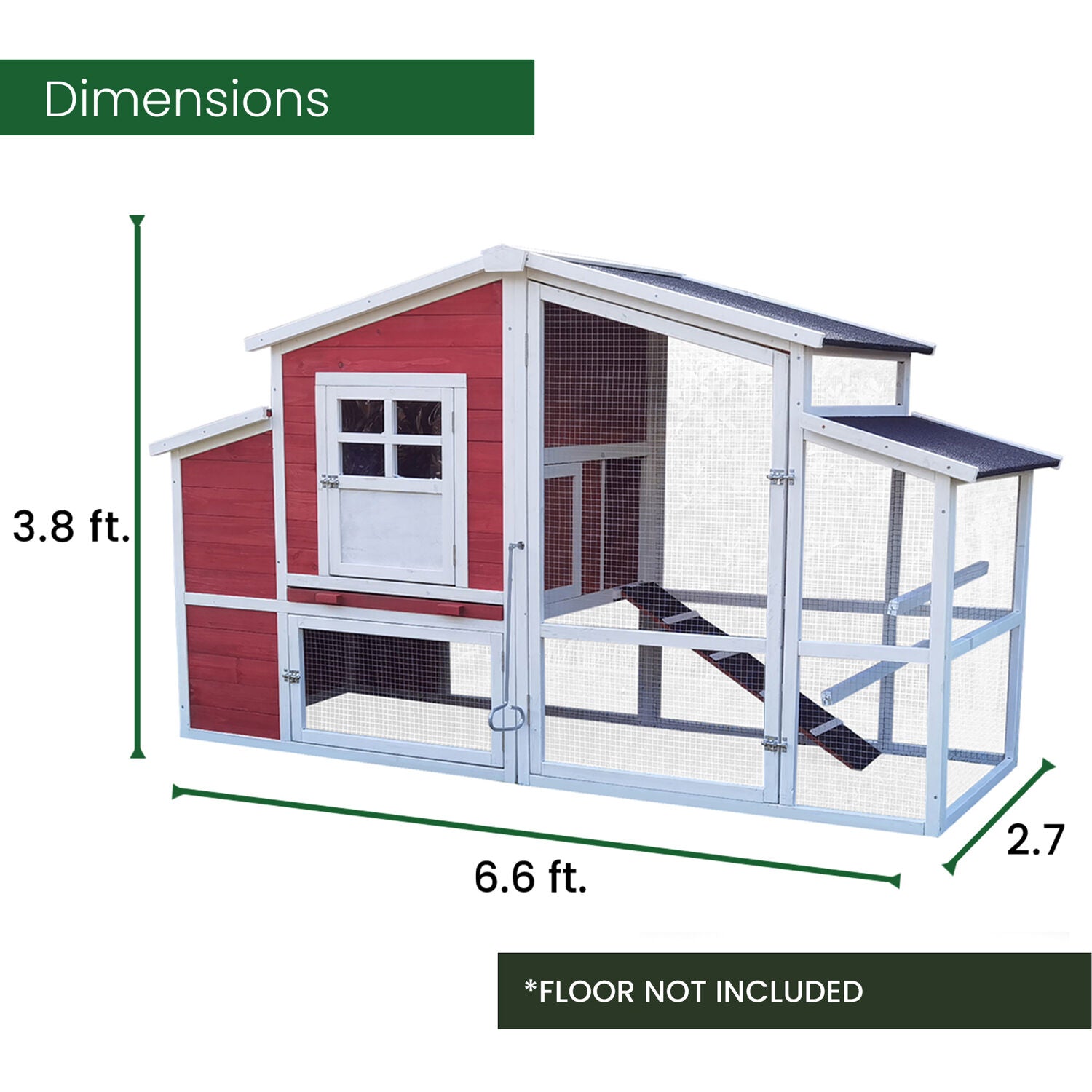 Hanover Outdoor Elevated Wooden Chicken Coop with Ramp, Wire Mesh Run, Waterproof Roof, Removable Tray, and External Door- HANCC0105-RED