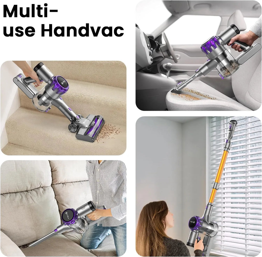 Cordless Vacuum Cleaner, 300W 30Kpa Powerful Stick Vacuum with LED Display, Rechargeable Cordless Vacuum Max 55Min Runtime, Free Standing