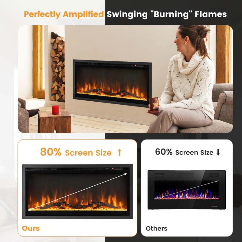 360390394203903950Quot Wide Electric Fireplace Recessedwall Mountedfreestanding 750W1500W Linear Fireplace Heater Insert With 9 Flame Color