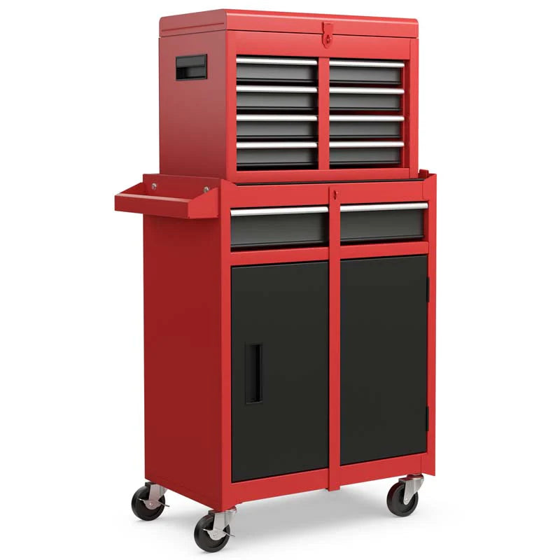 2 In 1 Rolling Tool Chest 5 Drawer Tool Storage Cabinet With Wheels Adjustable Shelf Tool Box Organizer For Garage Warehouse Workshop - Durable Tools For Home Projects