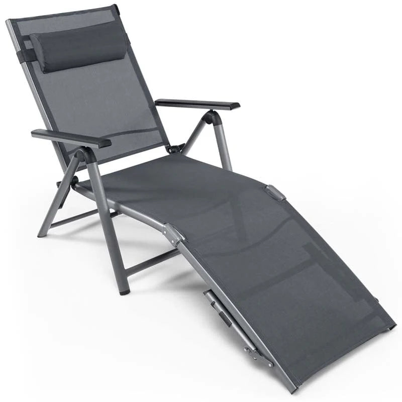 Folding Aluminum Chaise Lounge Chair With Quick Drying Fabric 8 Position Outdoor Lounge Recliner - Comfortable And Ergonomic Design