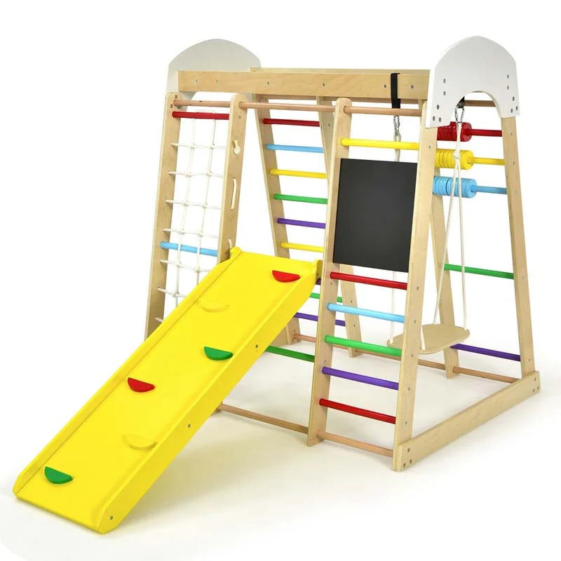8 In 1 Wooden Climbing Toys For Toddlers Kids Indoor Playground Jungle Gym Climber Playset With Slide