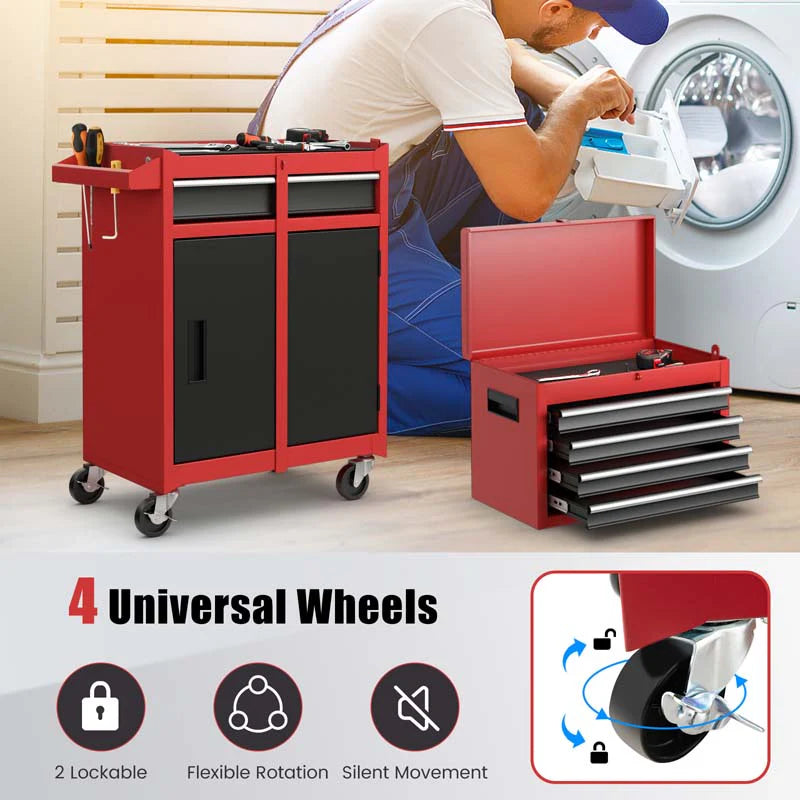2 In 1 Rolling Tool Chest 5 Drawer Tool Storage Cabinet With Wheels Adjustable Shelf Tool Box Organizer For Garage Warehouse Workshop - Durable Tools For Home Projects