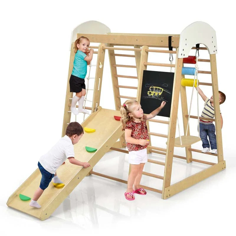 8 In 1 Wooden Climbing Toys For Toddlers Kids Indoor Playground Jungle Gym Climber Playset With Slide