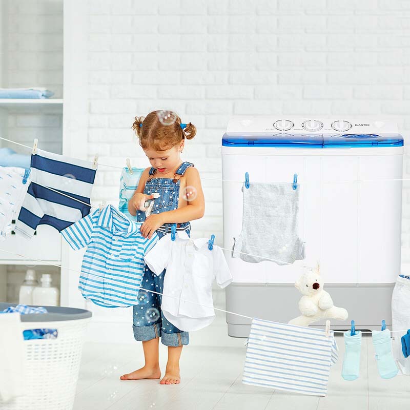 22 Lbs 2 In 1 Portable Washing Machine With Drain Pump Twin Tub Top Load Washer Dryer Combo For Rv Apartment