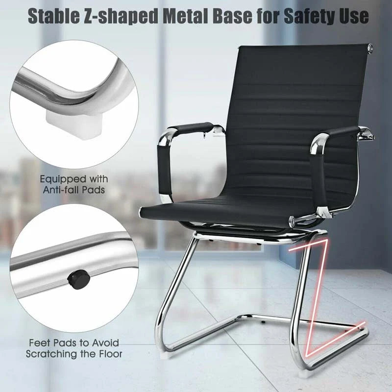 Set Of 2 Sled Base Office Chair Heavy Duty Conference Chair Pu Leather Guest Chairs For Guest Reception - High Quality Set For Everyday Use