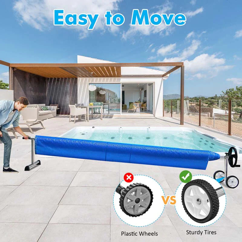 18 Ft Solar Pool Cover Reel Set With Hand Crank Amp Wheels Aluminum Solar Swimming Inground Cover Blanket Reel Roller - High Quality Set For Everyday Use
