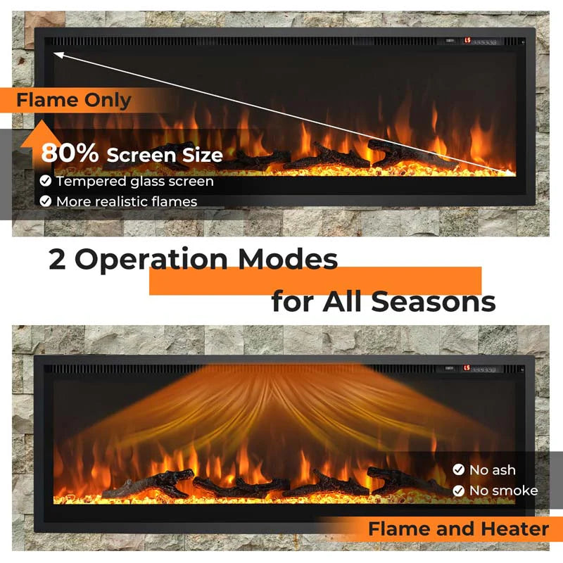 360390394203903950Quot Wide Electric Fireplace Recessedwall Mountedfreestanding 750W1500W Linear Fireplace Heater Insert With 9 Flame Color