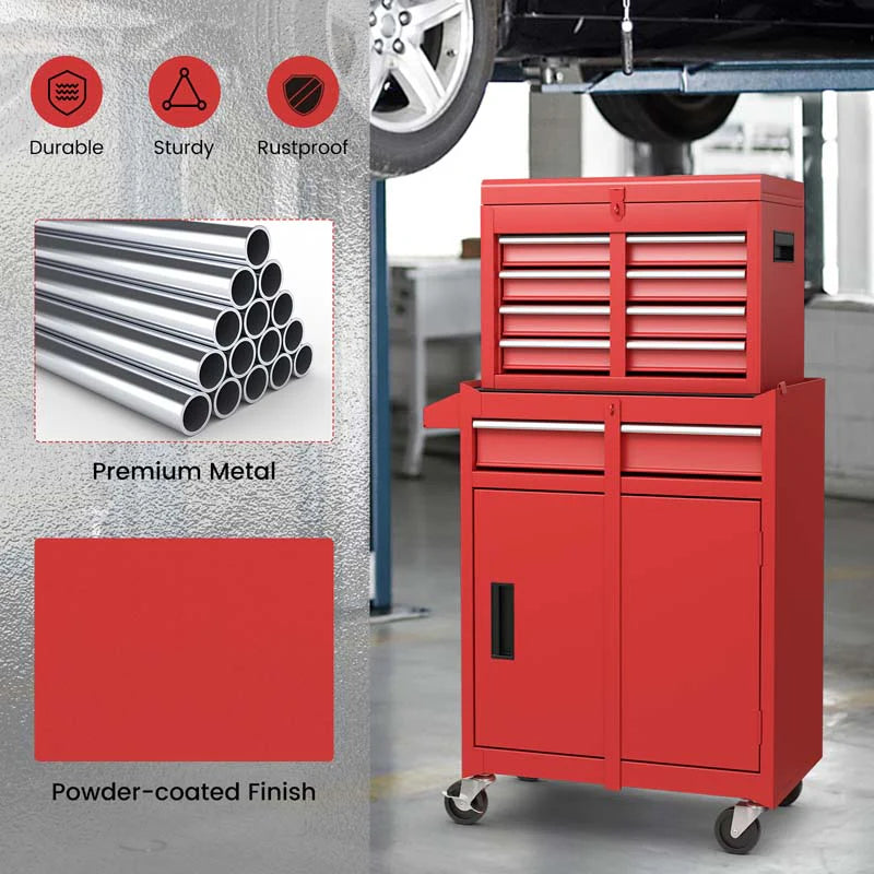 2 In 1 Rolling Tool Chest 5 Drawer Tool Storage Cabinet With Wheels Adjustable Shelf Tool Box Organizer For Garage Warehouse Workshop - Durable Tools For Home Projects