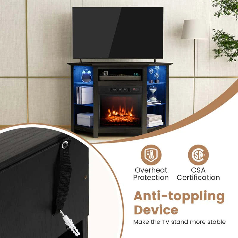 Modern Corner Fireplace Tv Stand With Led Lights For Tvs Up To 50Quot Entertainment Center With Electric Fireplace Amp App Control
