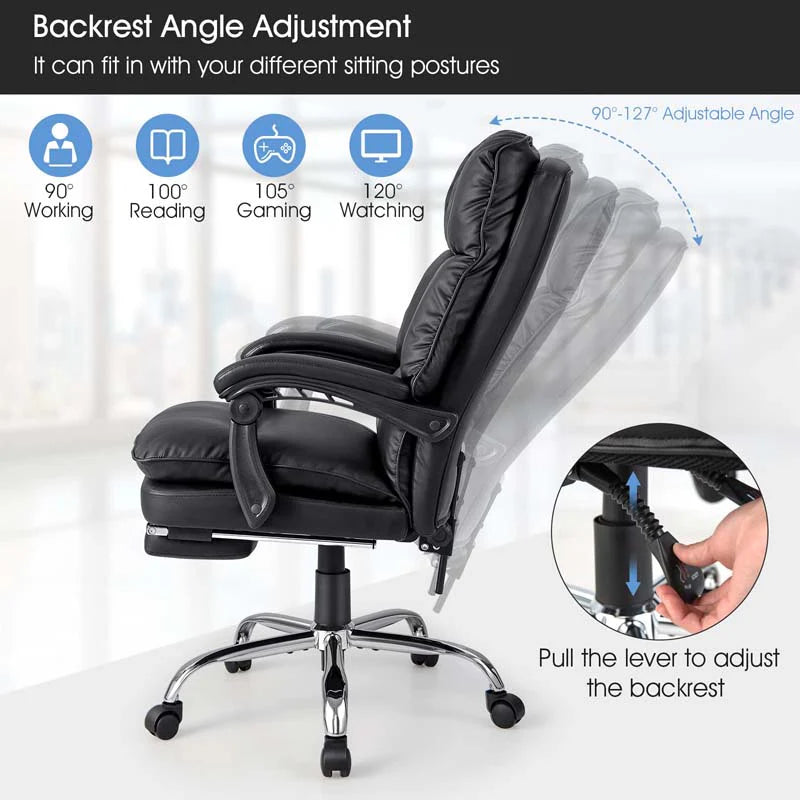 Adjustable Executive Office Reclining Chair With Retractable Footrest 330 Lbs Pu Leather Swivel Computer Desk Chair For Office Home - Comfortable And Ergonomic Design