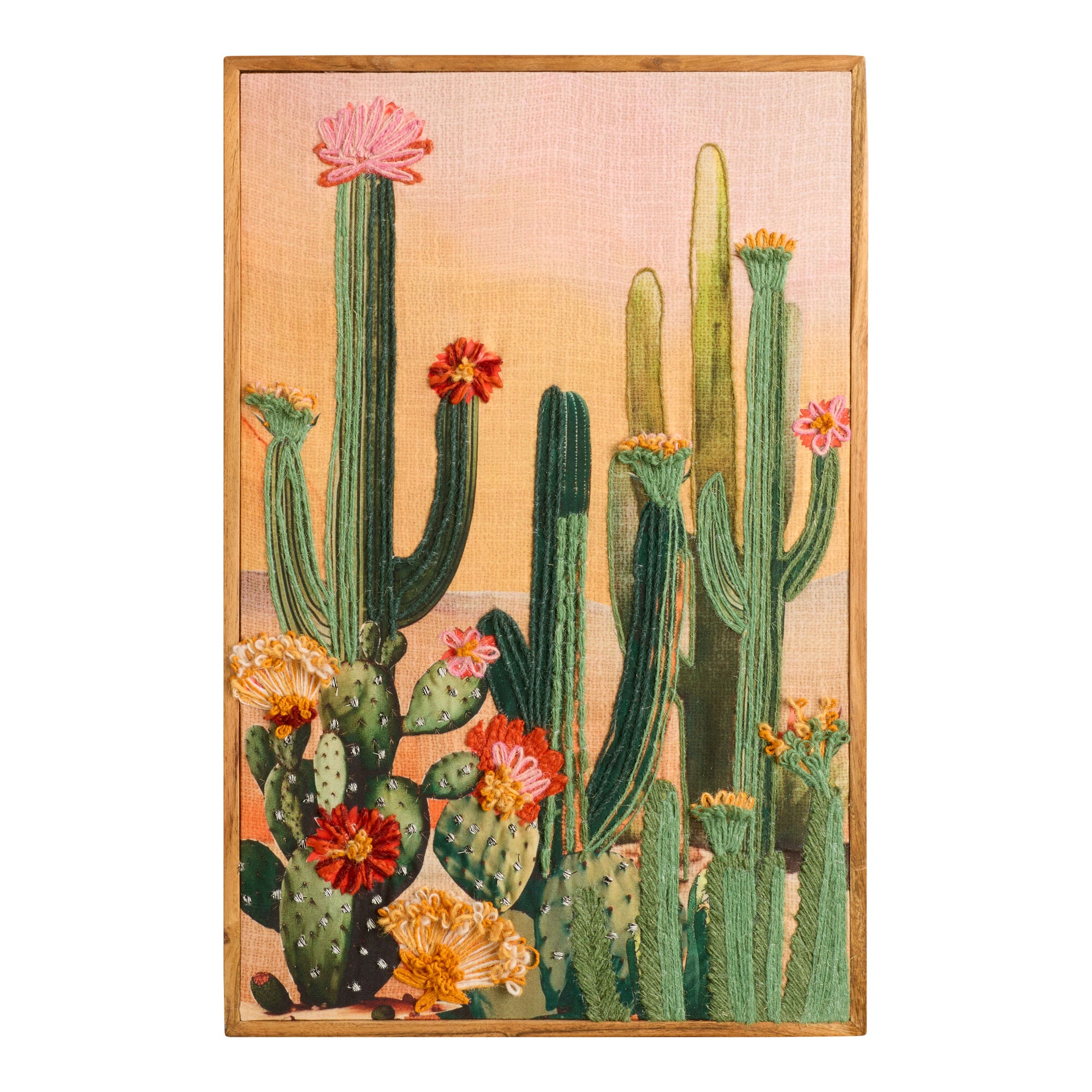 Cactus Bloom Embroidered and Tufted Textile Framed Wall Art