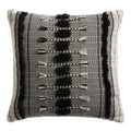 Black and Ivory Woven Tassel Indoor Outdoor Throw Pillow
