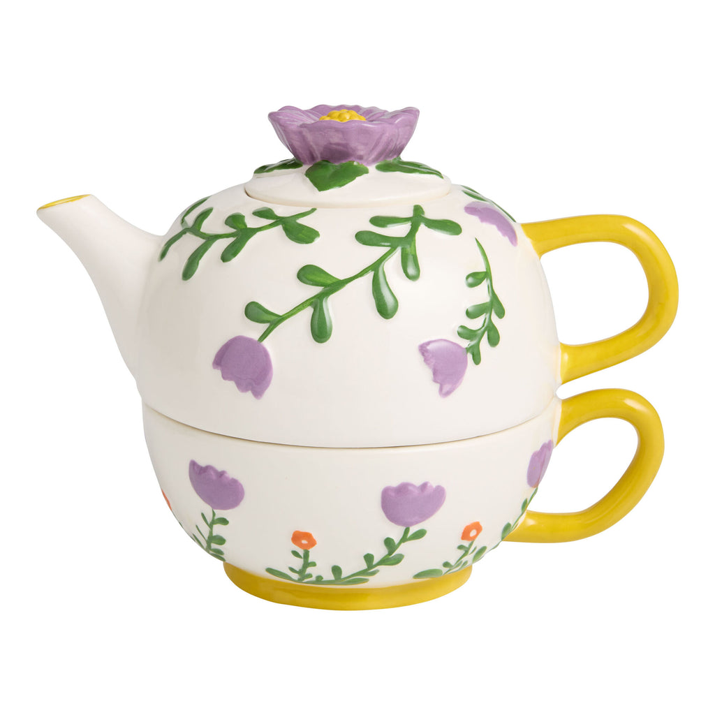Lavender Floral Hand Painted Tea for One Teapot and Mug Set