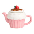 Pink and White Ceramic Cupcake Hand Painted Figural Teapot