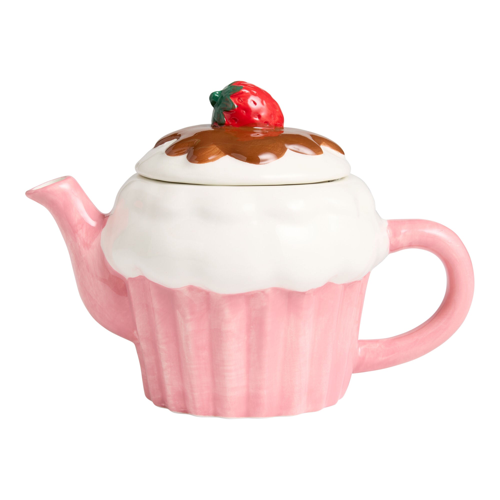 Pink and White Ceramic Cupcake Hand Painted Figural Teapot