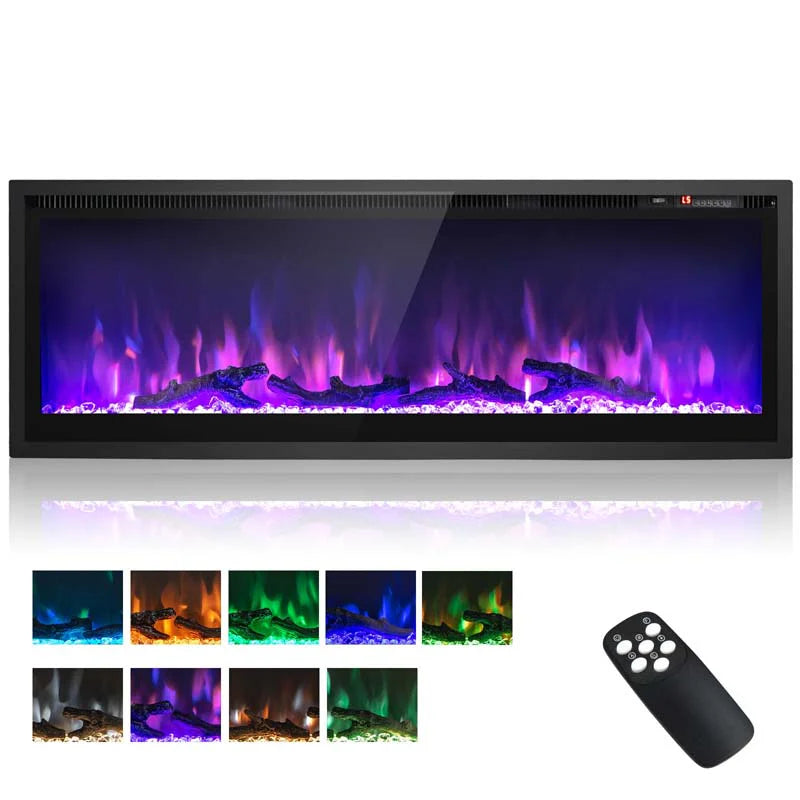 360390394203903950Quot Wide Electric Fireplace Recessedwall Mountedfreestanding 750W1500W Linear Fireplace Heater Insert With 9 Flame Color