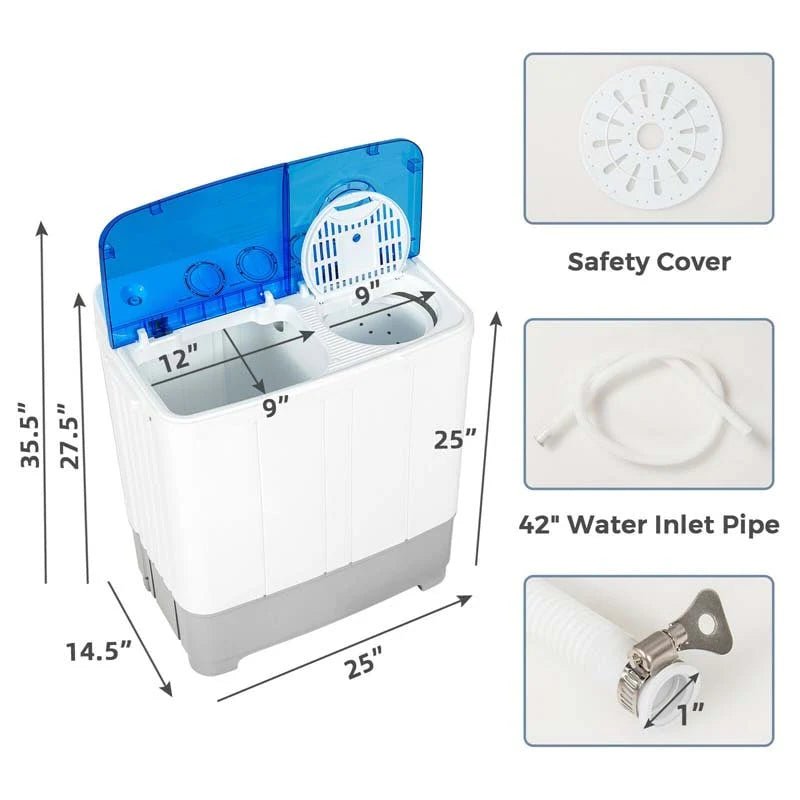 22 Lbs 2 In 1 Portable Washing Machine With Drain Pump Twin Tub Top Load Washer Dryer Combo For Rv Apartment