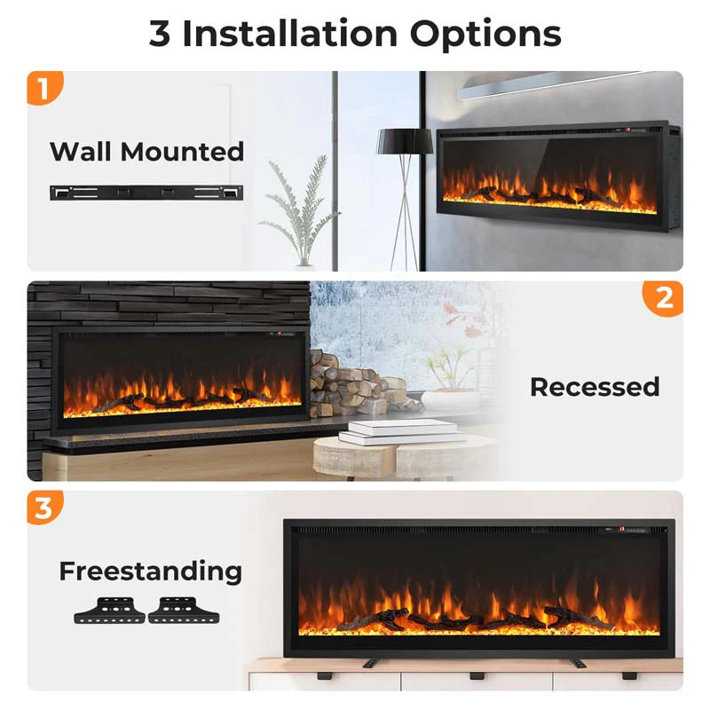 360390394203903950Quot Wide Electric Fireplace Recessedwall Mountedfreestanding 750W1500W Linear Fireplace Heater Insert With 9 Flame Color