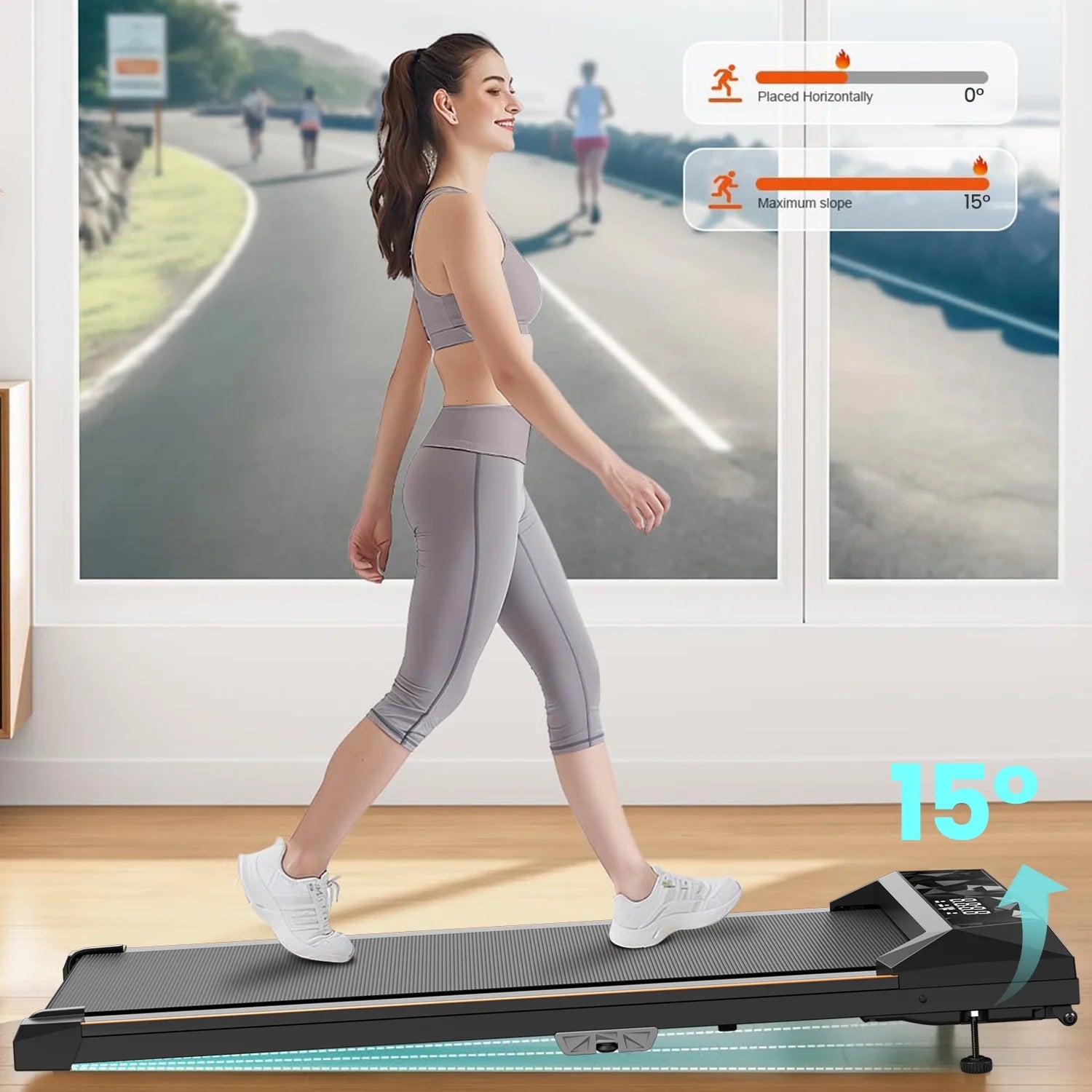 CoolHut Walking Pad, Under Desk Treadmill, 4 in 1 Home/Office Treadmill, No Installation, Low Noise, LED Display, 265 lb. Capacity with Remote Control