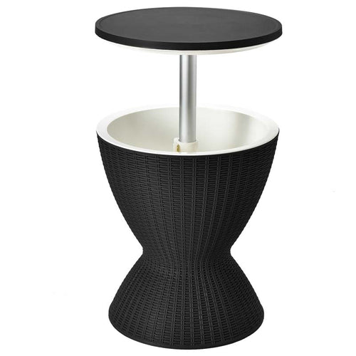 3 In 1 Rattan Outdoor Patio Bar Side Table With Ice Bucket 8 Gallon Ice Cooler Wine Cocktail Table For Deck Pool Party