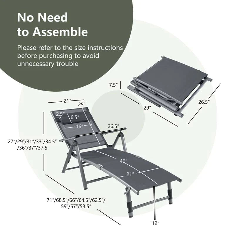 Folding Aluminum Chaise Lounge Chair With Quick Drying Fabric 8 Position Outdoor Lounge Recliner - Comfortable And Ergonomic Design