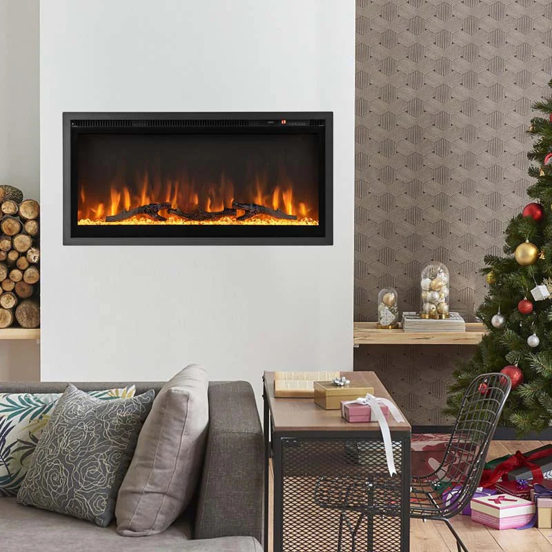 360390394203903950Quot Wide Electric Fireplace Recessedwall Mountedfreestanding 750W1500W Linear Fireplace Heater Insert With 9 Flame Color