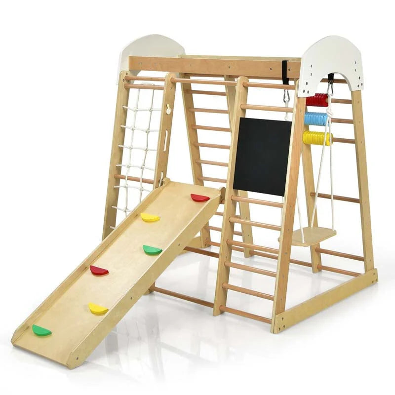 8 In 1 Wooden Climbing Toys For Toddlers Kids Indoor Playground Jungle Gym Climber Playset With Slide