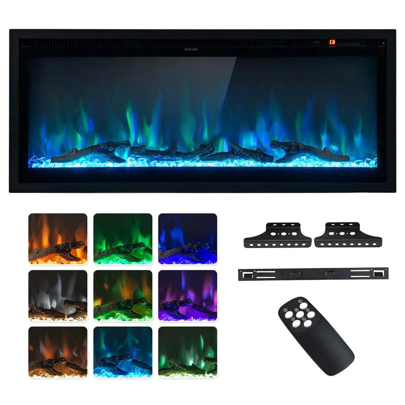 360390394203903950Quot Wide Electric Fireplace Recessedwall Mountedfreestanding 750W1500W Linear Fireplace Heater Insert With 9 Flame Color