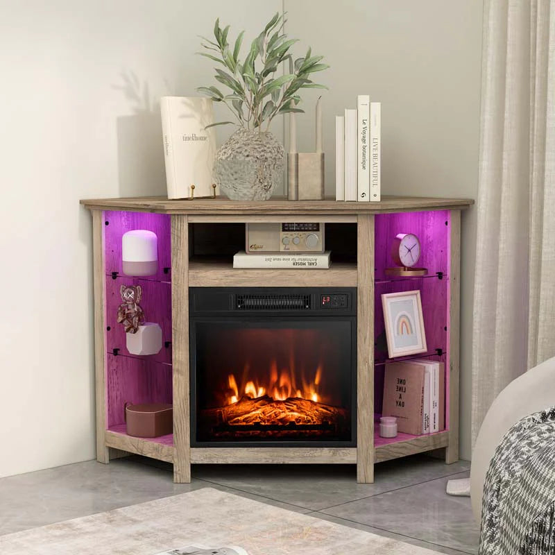 Modern Corner Fireplace Tv Stand With Led Lights For Tvs Up To 50Quot Entertainment Center With Electric Fireplace Amp App Control