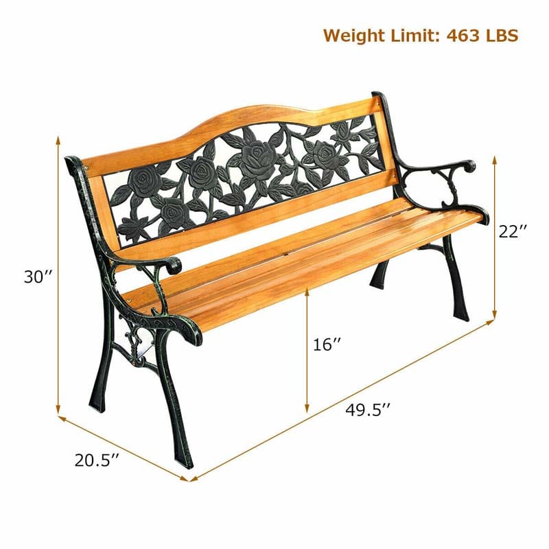 50Quot Garden Park Bench Cast Iron Amp Hardwood Weatherproof Outdoor Bench Patio Porch Loveseat Chair - Comfortable And Ergonomic Design