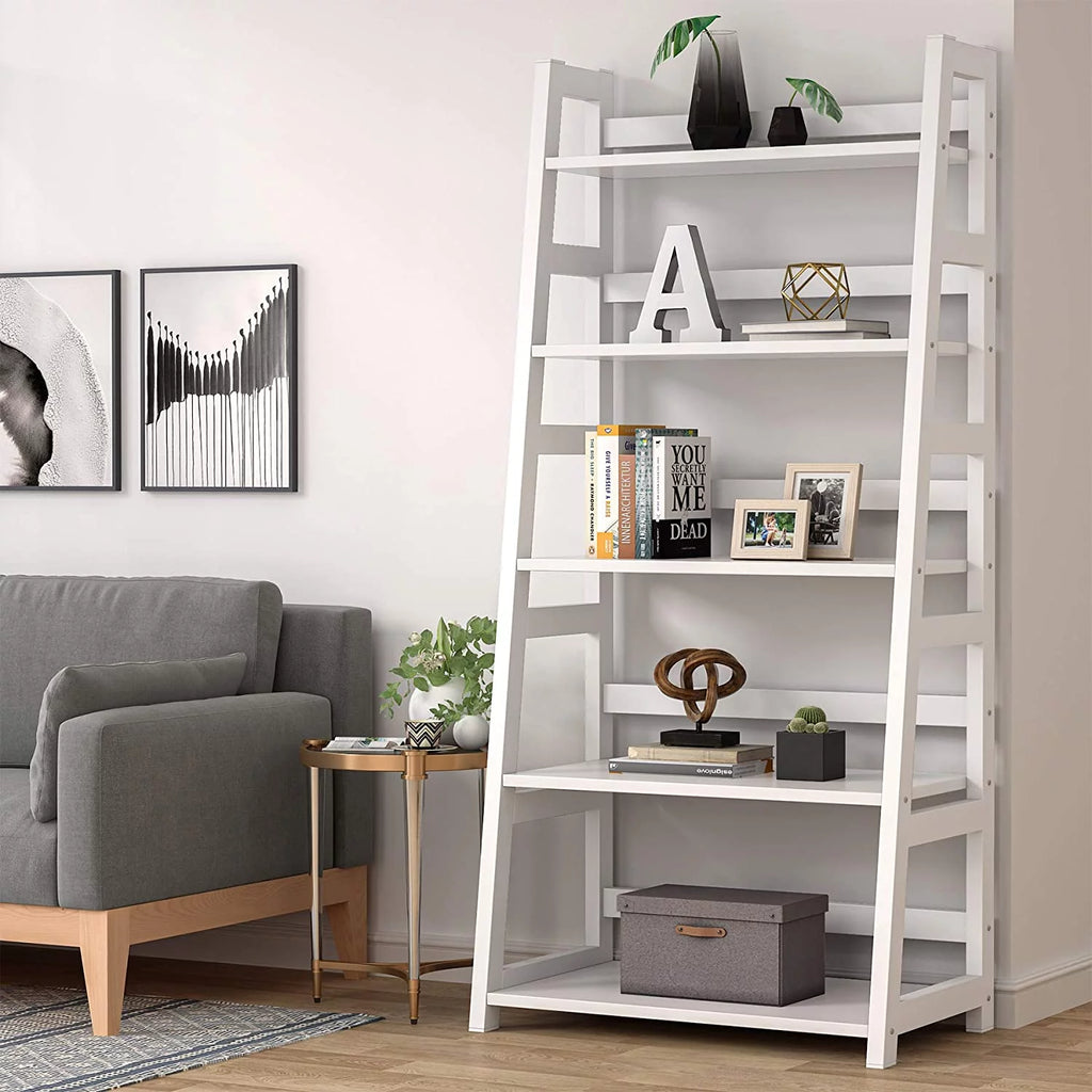 5 Tier Ladder Bookshelf Bookcase, 5 Shelf Ladder Shelves for Living Room Home Office