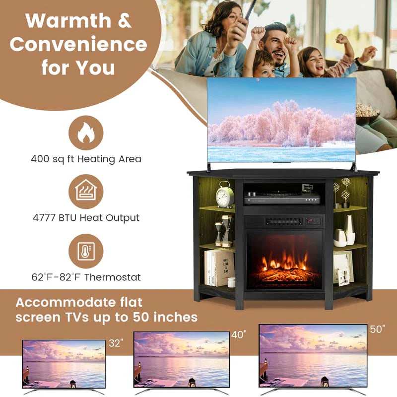 Modern Corner Fireplace Tv Stand With Led Lights For Tvs Up To 50Quot Entertainment Center With Electric Fireplace Amp App Control