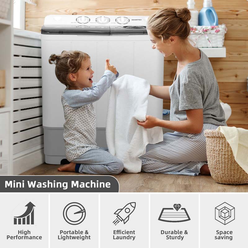 22 Lbs 2 In 1 Portable Washing Machine With Drain Pump Twin Tub Top Load Washer Dryer Combo For Rv Apartment
