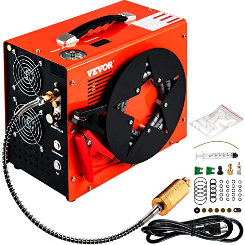 VEVOR PCP Air Compressor, Auto-stop Powered by DC 12V Car or Home AC 110V/220V, 4500Psi/30Mpa/300Bar w/Built-in Water/Oil Adapter &amp; Cooling Fan for Paintball, Scuba, Air Rifle