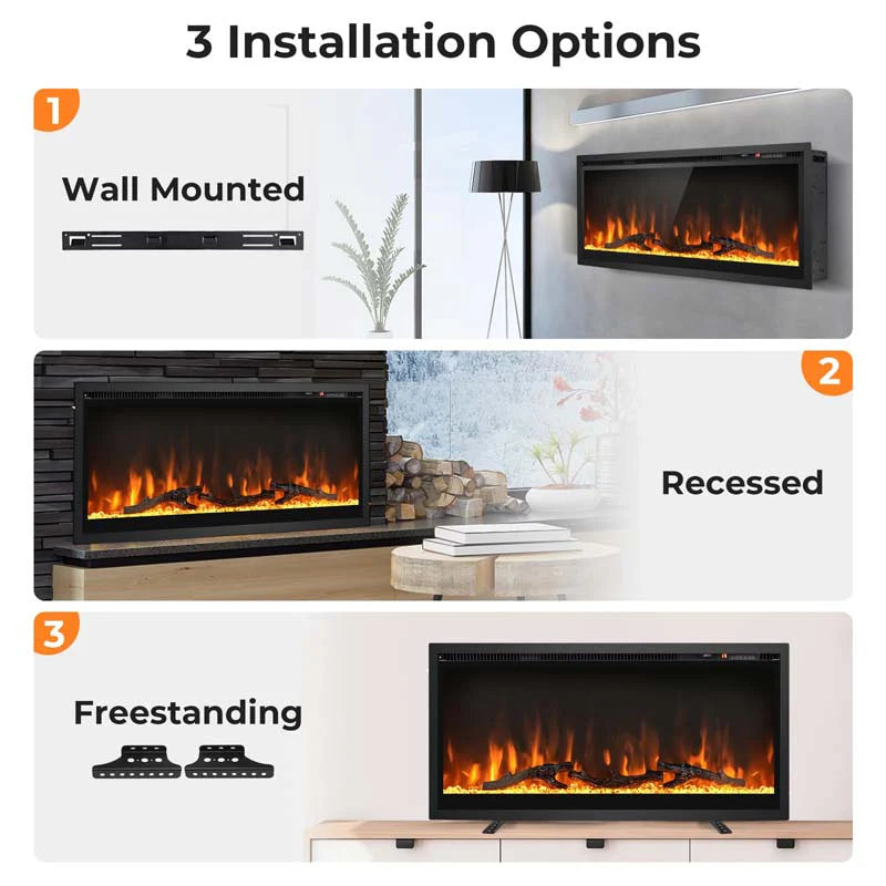 360390394203903950Quot Wide Electric Fireplace Recessedwall Mountedfreestanding 750W1500W Linear Fireplace Heater Insert With 9 Flame Color