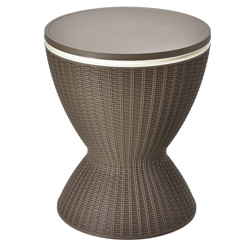3 In 1 Rattan Outdoor Patio Bar Side Table With Ice Bucket 8 Gallon Ice Cooler Wine Cocktail Table For Deck Pool Party