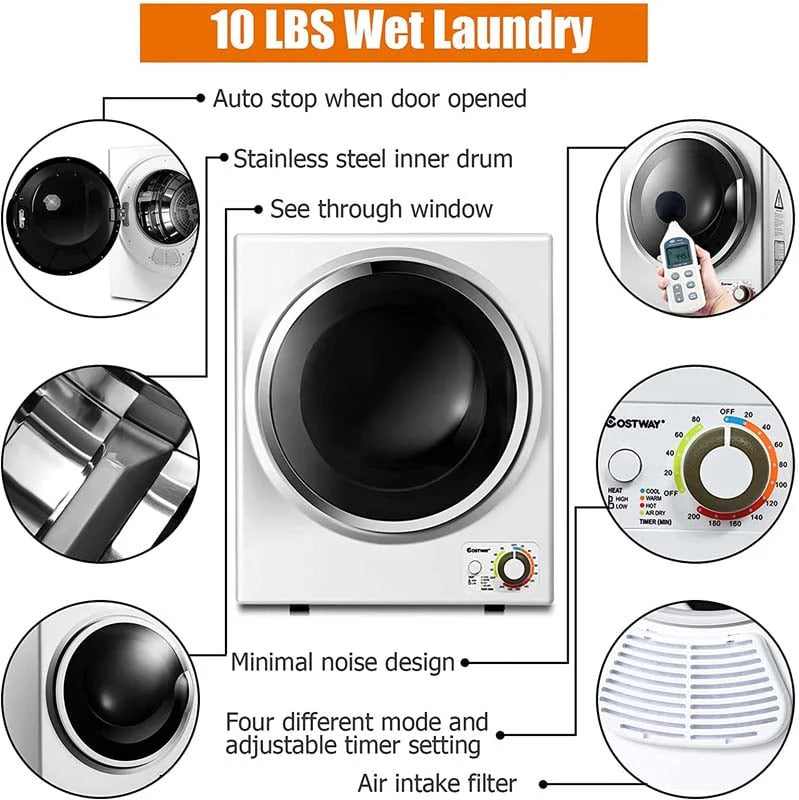 10 Lbs Portable Clothes Dryer Wall Mounted Front Load Dryer Tumble Dryer Portable Dryer Machine For Apartments Rv
