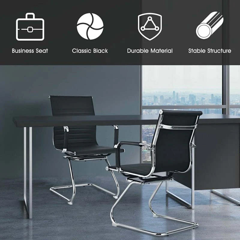 Set Of 2 Sled Base Office Chair Heavy Duty Conference Chair Pu Leather Guest Chairs For Guest Reception - High Quality Set For Everyday Use