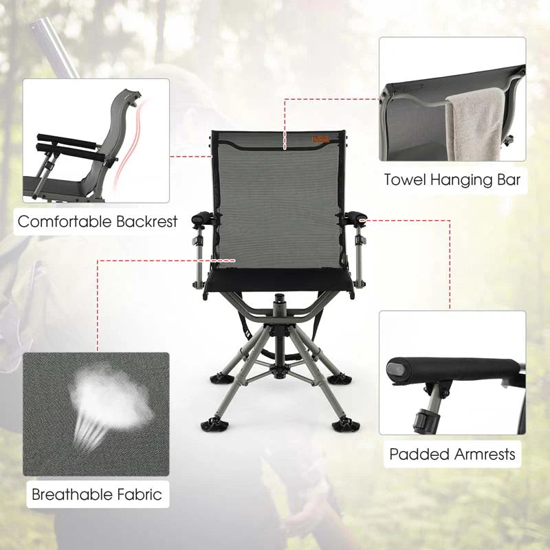 360 Degree Silent Swivel Blind Chair With 4 Adjustable Legs Portable Folding Hunting Chairs For Blinds Fishing Camping - Comfortable And Ergonomic Design