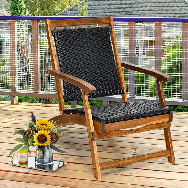 2 Pcs Acacia Wood Folding Chaise Lounge Chair Outdoor Foldable Deck Chair Portable Wicker Lounger With Retractable Footrest - Comfortable And Ergonomic Design