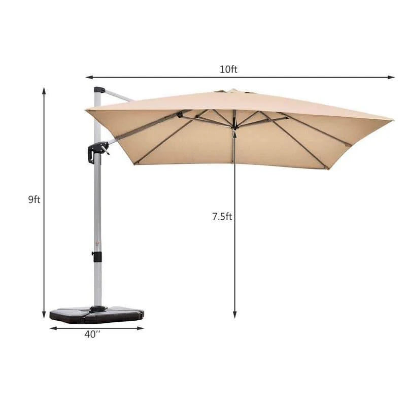 10 Ft 360 Degree Tilt Aluminum Square Large Outdoor Patio Offset Cantilever Umbrella For Pool Deck Backyard