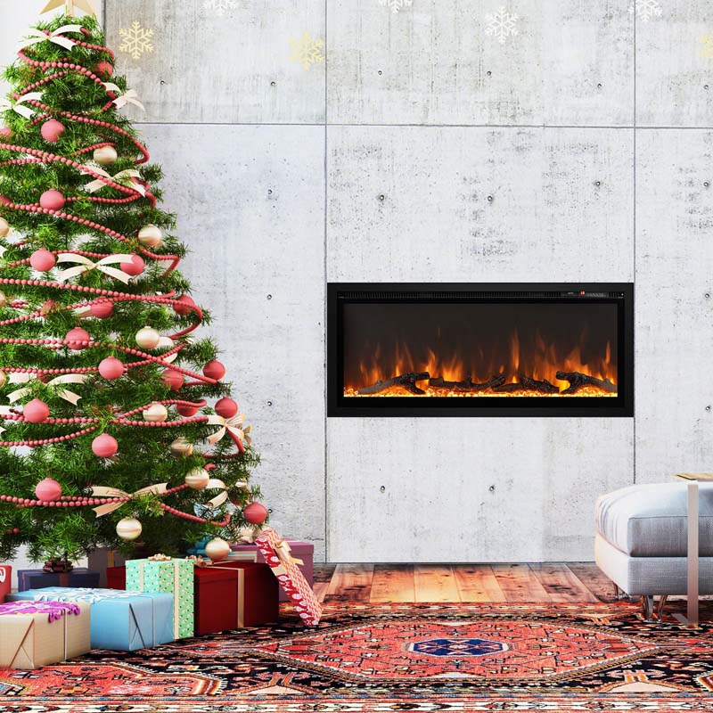360390394203903950Quot Wide Electric Fireplace Recessedwall Mountedfreestanding 750W1500W Linear Fireplace Heater Insert With 9 Flame Color