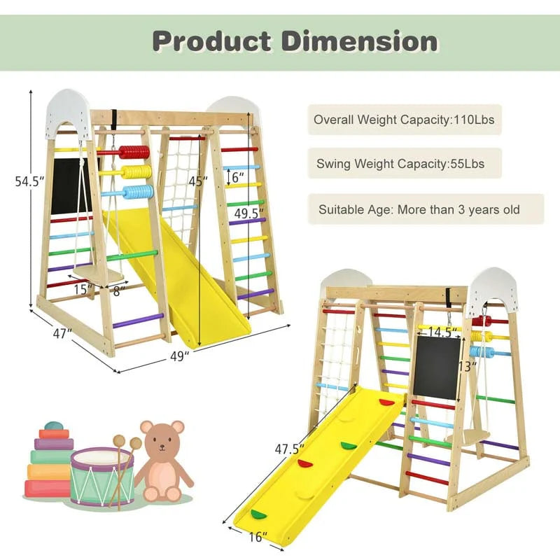 8 In 1 Wooden Climbing Toys For Toddlers Kids Indoor Playground Jungle Gym Climber Playset With Slide