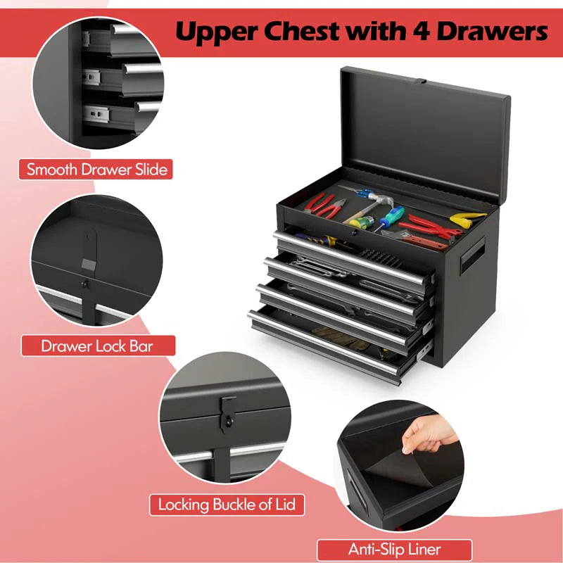 2 In 1 Rolling Tool Chest 5 Drawer Tool Storage Cabinet With Wheels Adjustable Shelf Tool Box Organizer For Garage Warehouse Workshop - Durable Tools For Home Projects