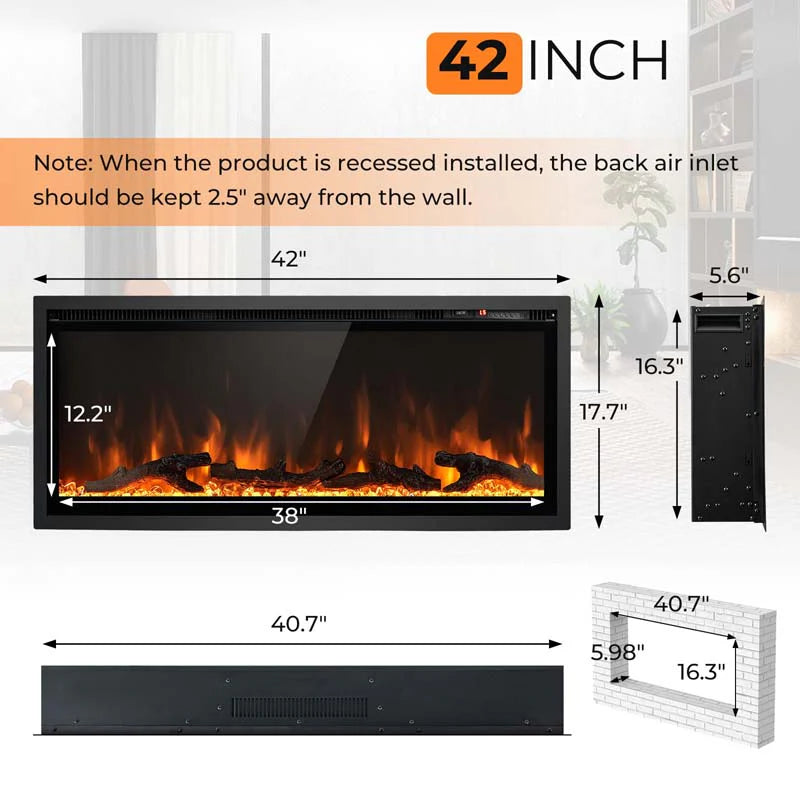 360390394203903950Quot Wide Electric Fireplace Recessedwall Mountedfreestanding 750W1500W Linear Fireplace Heater Insert With 9 Flame Color