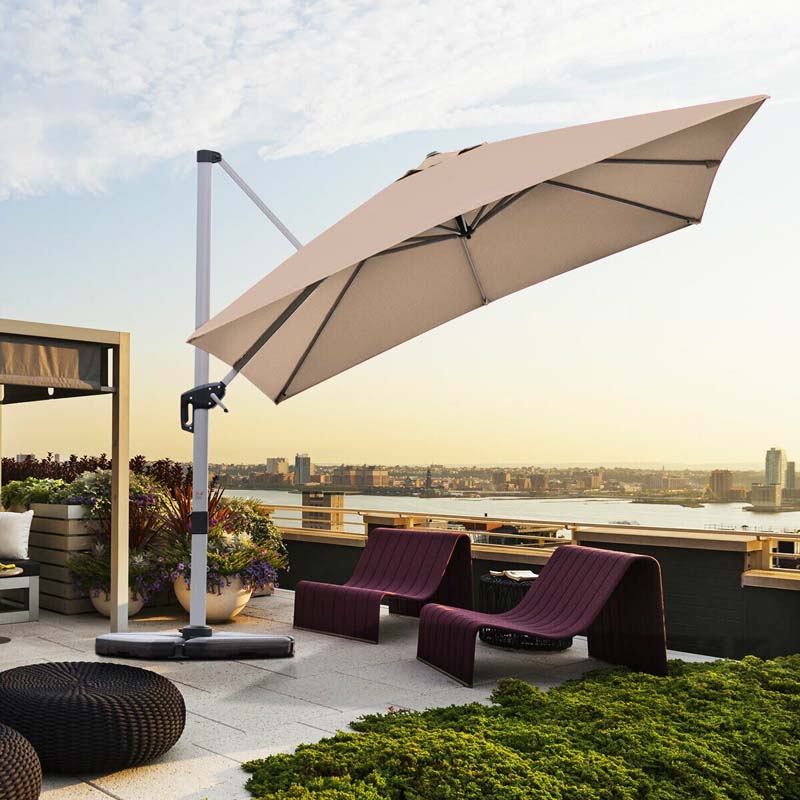 10 Ft 360 Degree Tilt Aluminum Square Large Outdoor Patio Offset Cantilever Umbrella For Pool Deck Backyard