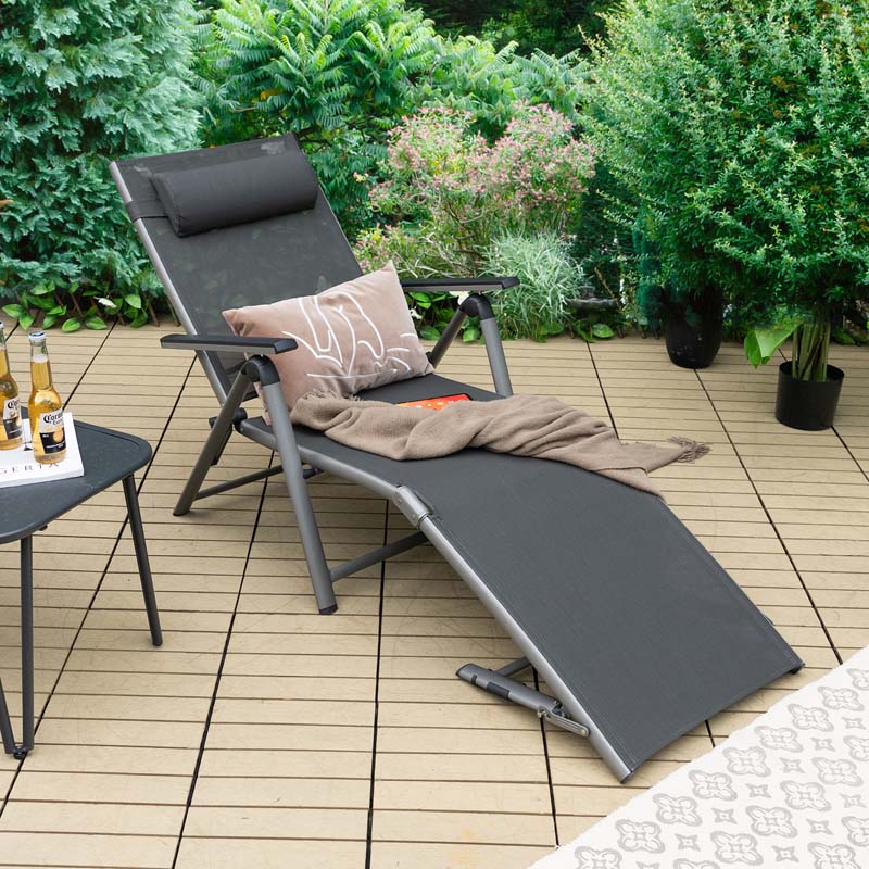 Folding Aluminum Chaise Lounge Chair With Quick Drying Fabric 8 Position Outdoor Lounge Recliner - Comfortable And Ergonomic Design