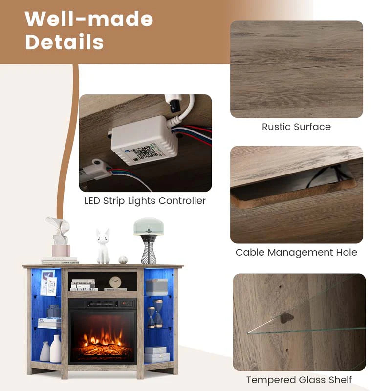 Modern Corner Fireplace Tv Stand With Led Lights For Tvs Up To 50Quot Entertainment Center With Electric Fireplace Amp App Control